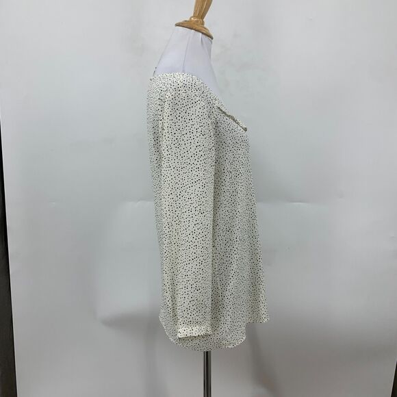 Loft Ann Taylor Pintuck Blouse Womens S Small Cream Ruffle Neck Polka Dot Sheer - Picture 5 of 13